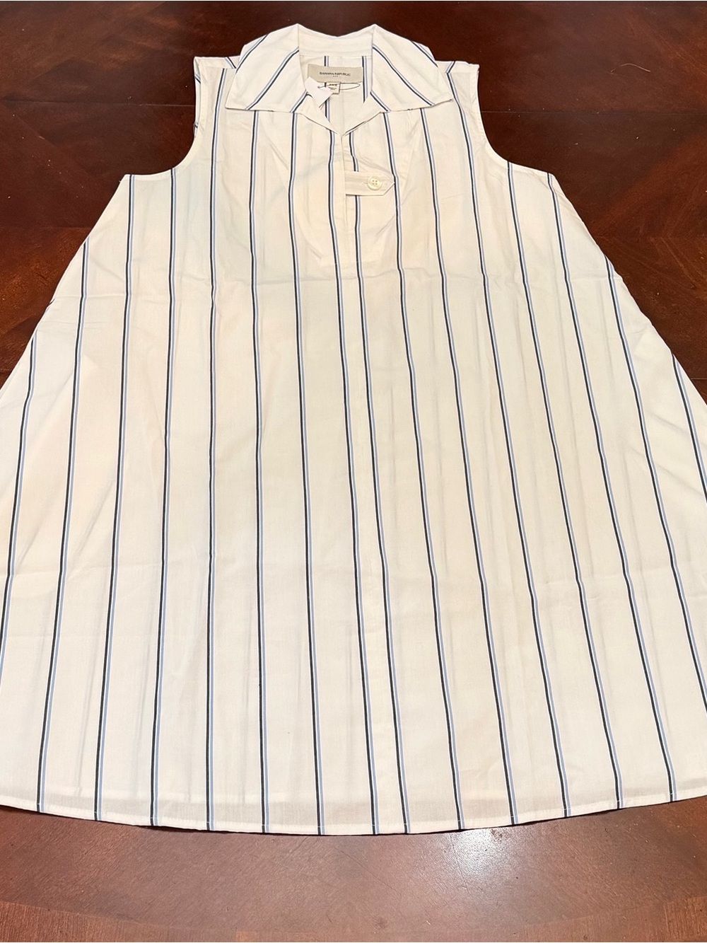 Banana Republic Cotton Sleeveless White Shift Dress with Blue Stripes